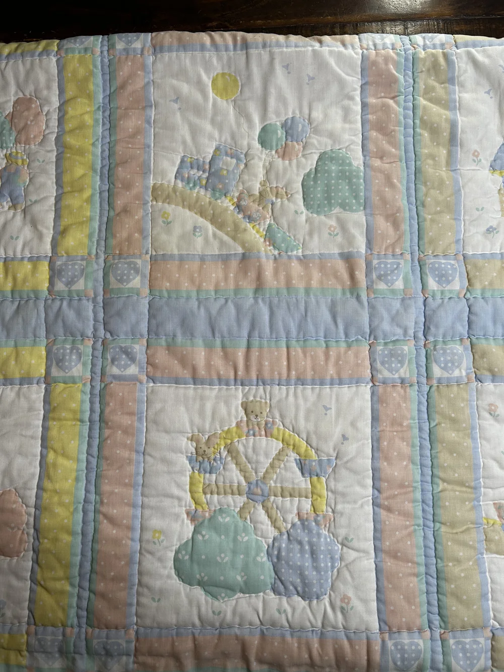 Pastel Circus Patchwork Quilt - Blue, Yellow, Peach, Mint